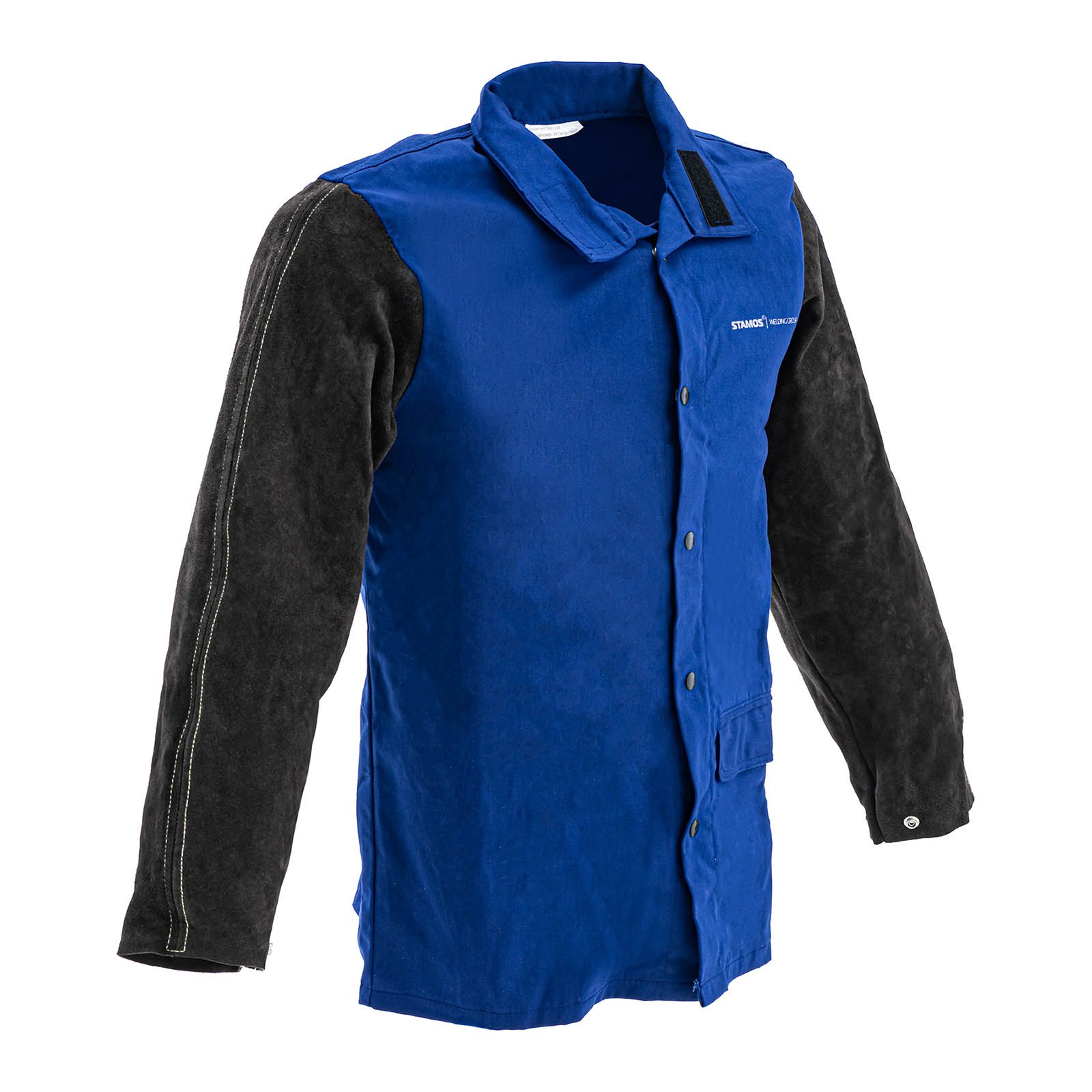 Schweißerjacke aus Baumwollsatin / Rindspaltleder - Größe L - schwarz / blau